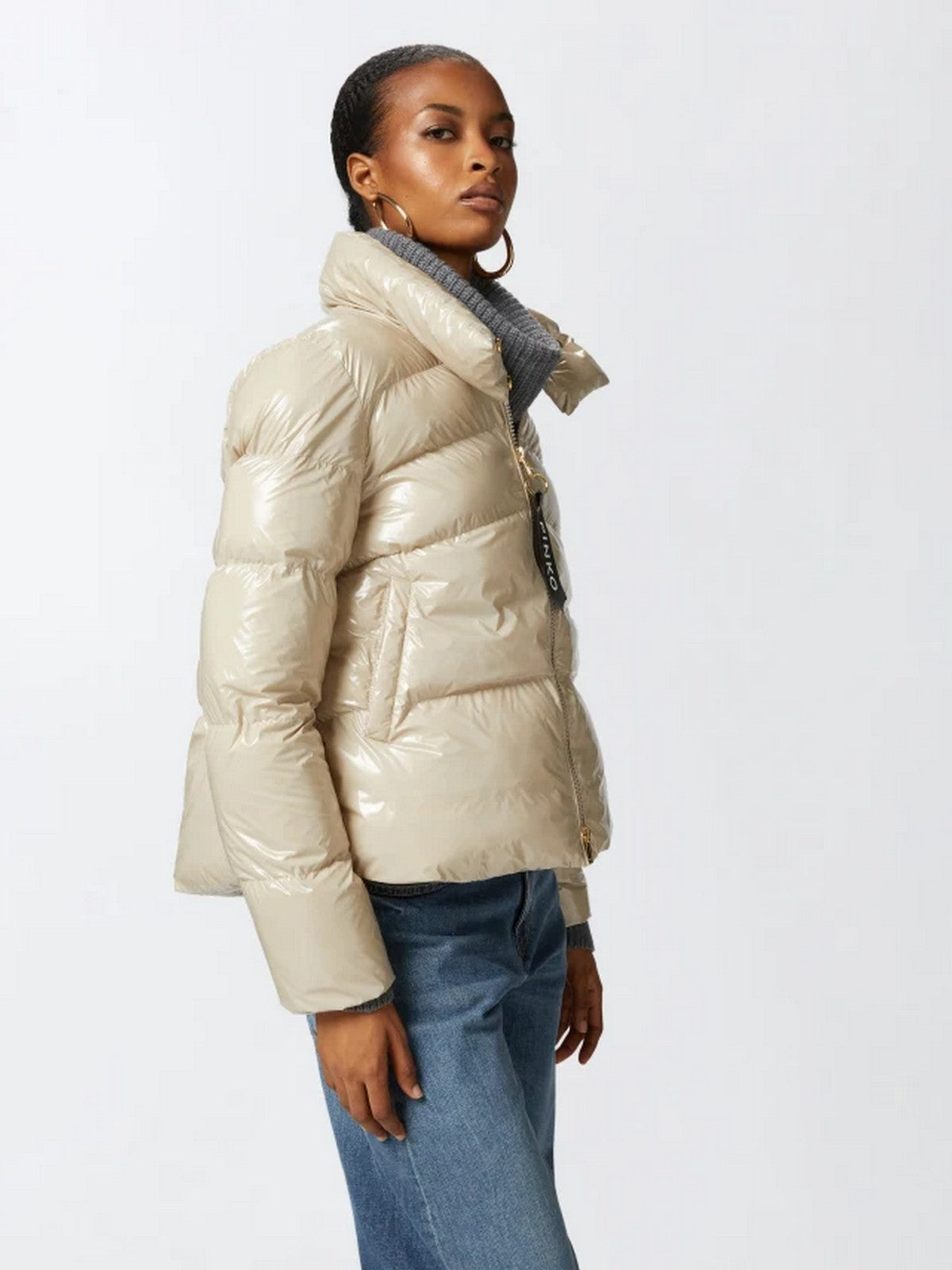 PINKO Piumino Donna Mirco Caban Crystal Nylon Con 101598-A11K D05 Beige - Stilato