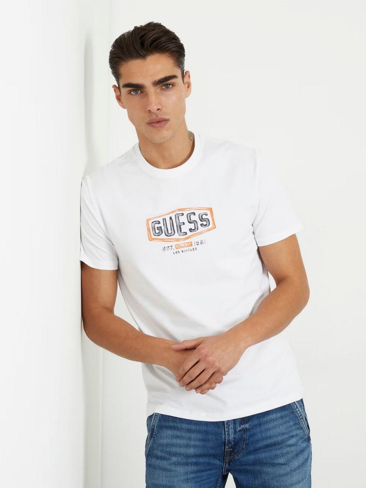 GUESS T-Shirt e Polo Uomo SS CN GUESS BOX CRAC M4RI33 J1314 G011 Bianco - Stilato