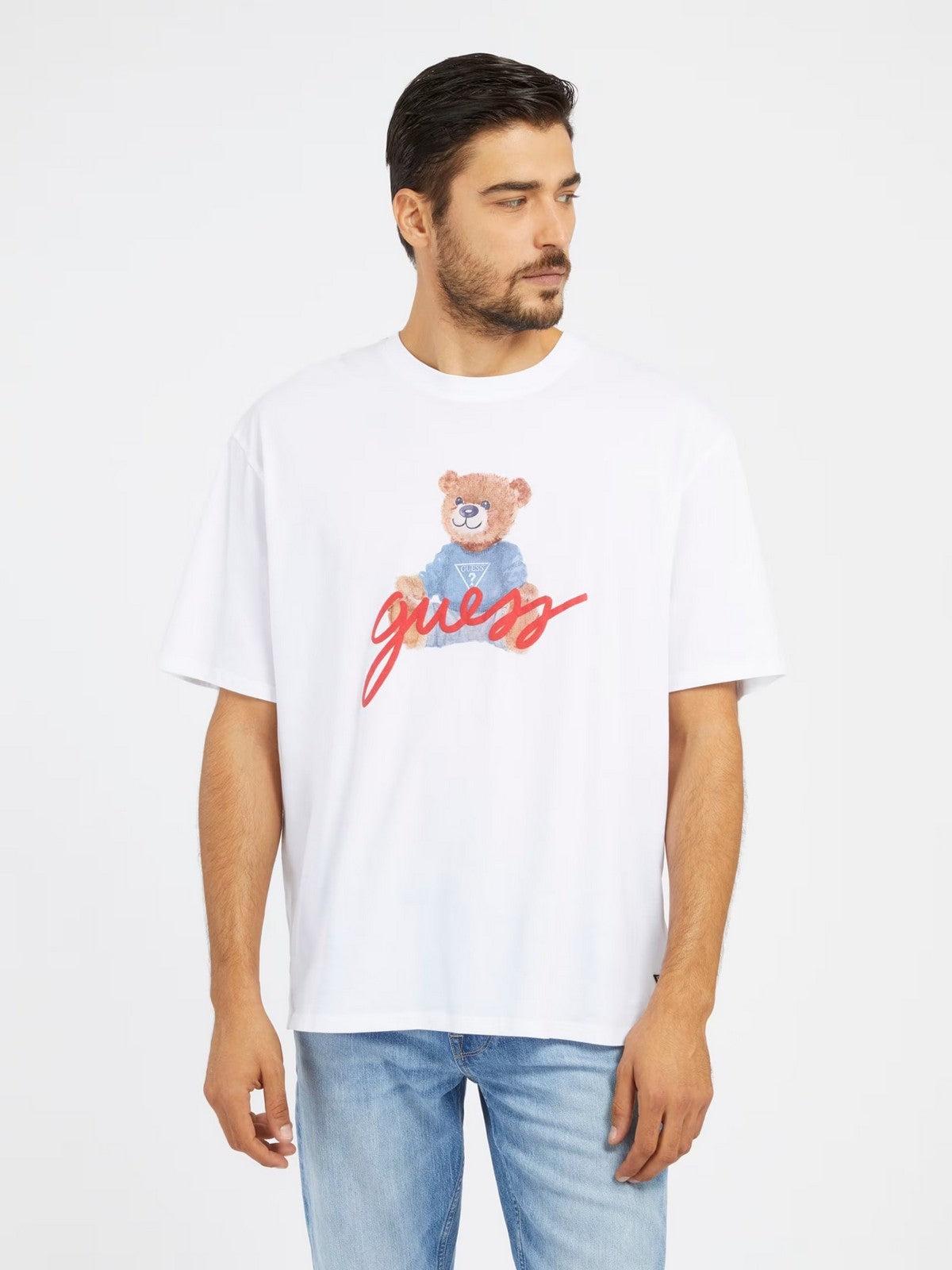 GUESS T-Shirt e Polo Uomo SS BSC GUESS BEAR TE M4RI81 K9RM1 G011 Bianco - Stilato