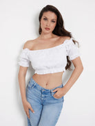 GUESS Top Donna Off Shoulder Frida T W4GH40 WG4F0 G011 Bianco - Stilato