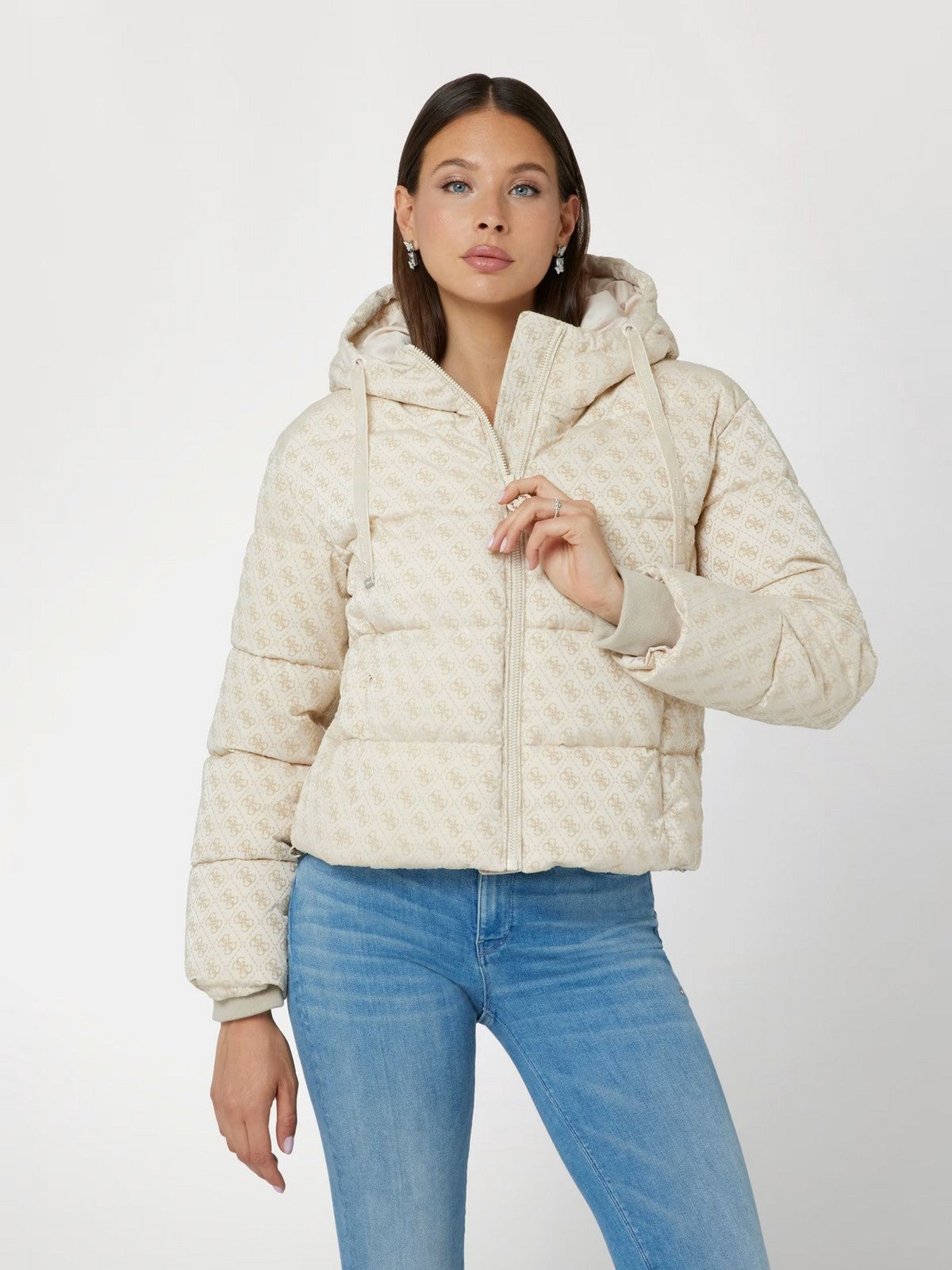 GUESS Piumino Donna DAISY PUFFER LOGO FLOCK W4BL36 WGJZ0 FN1E Bianco - Stilato