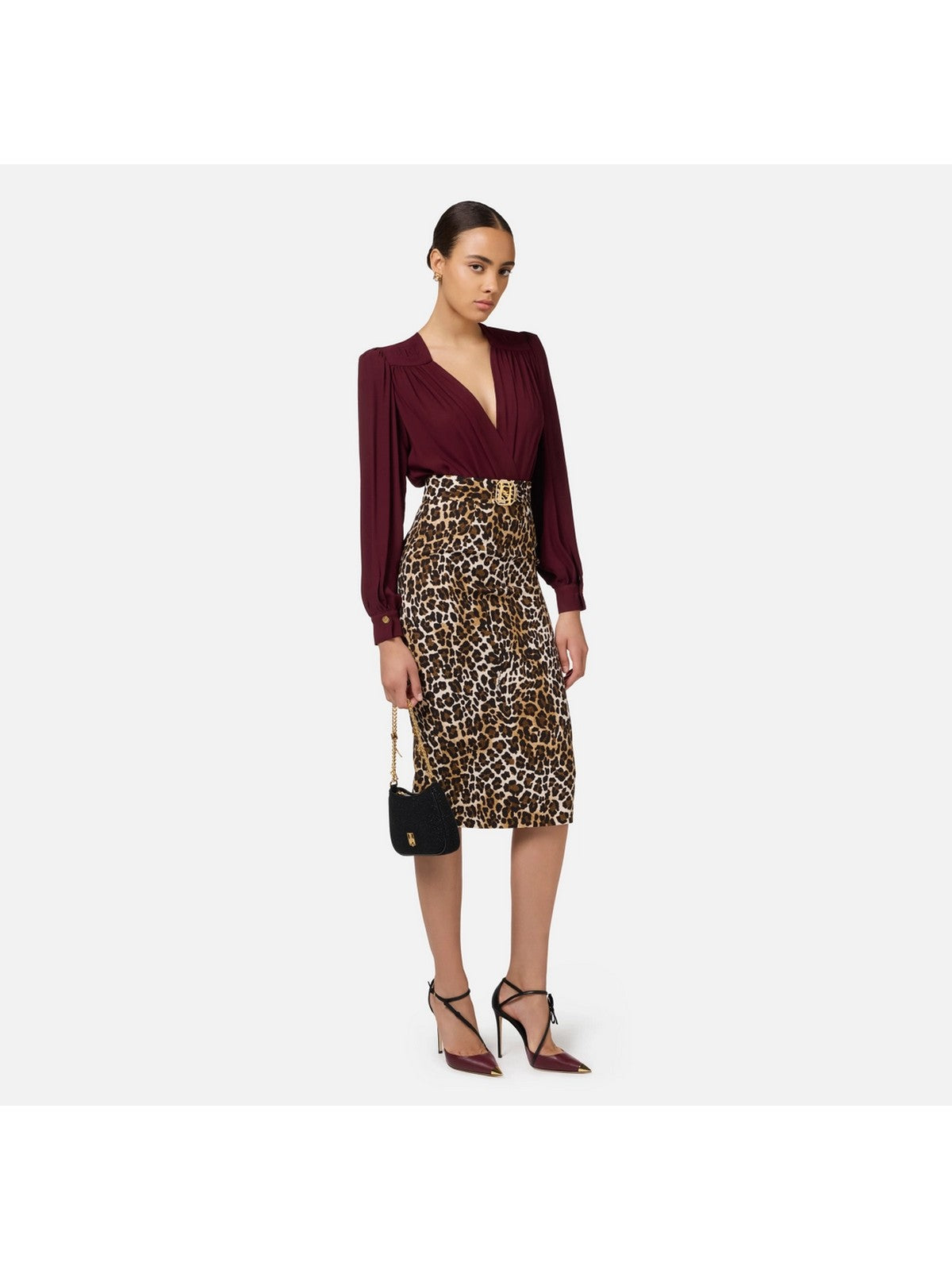 Gonna Midi Elisabetta Franchi in Crêpe Animalier - GO06947E2 B85 - Stilato