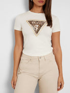 GUESS T-Shirt e Polo Donna SS CN TRIANGLE LEO TEE W4YI40 J1314 G012 Bianco - Stilato