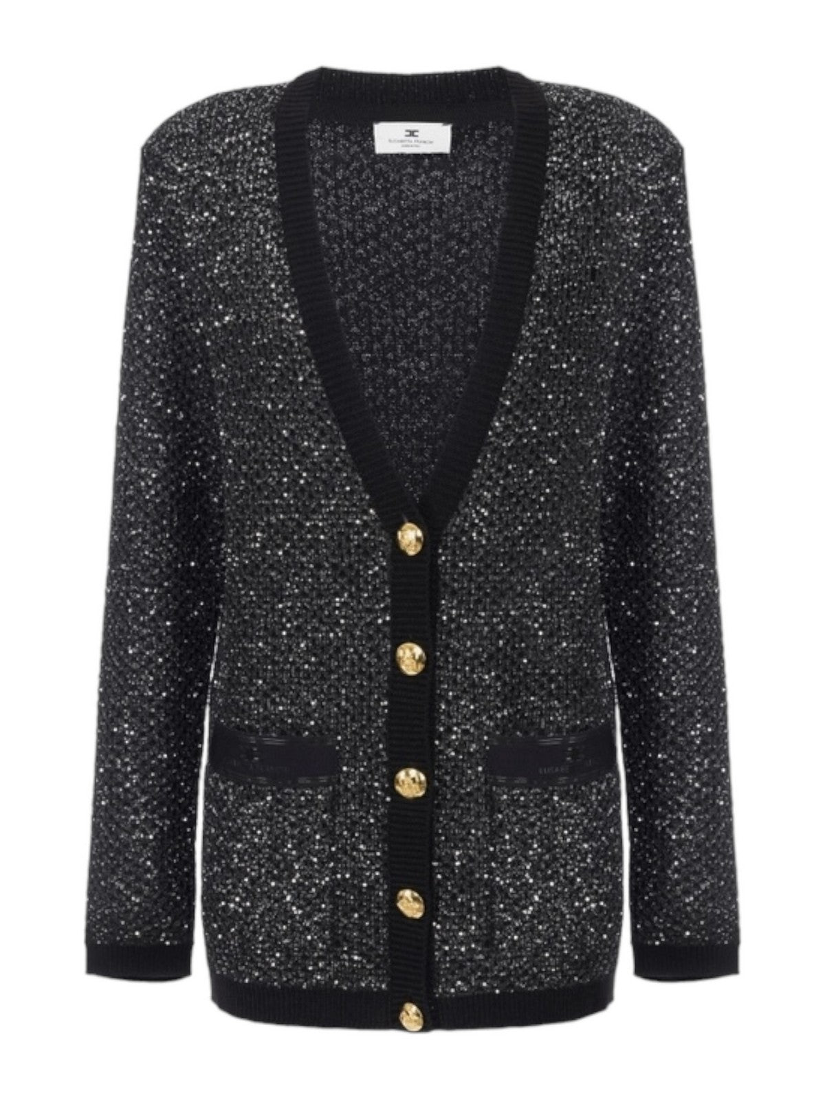 Elisabetta Franchi Cardigan Donna in Lana Nera con Paillettes MK27M47E2 X16 - Stilato