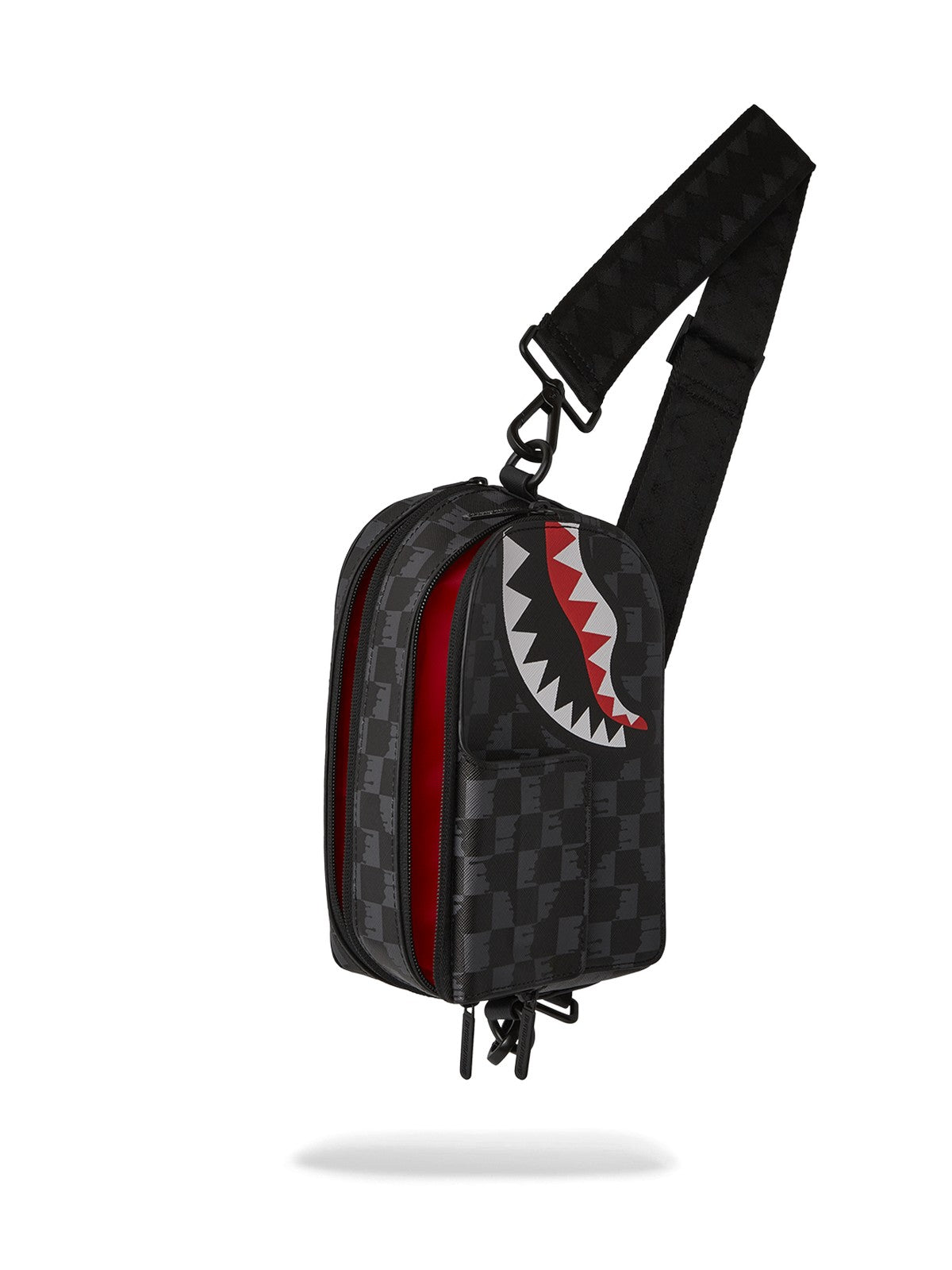 Sprayground Tracolla Nera Uomo Drip Check Shark Sling 910B6569NSZ - Stilato