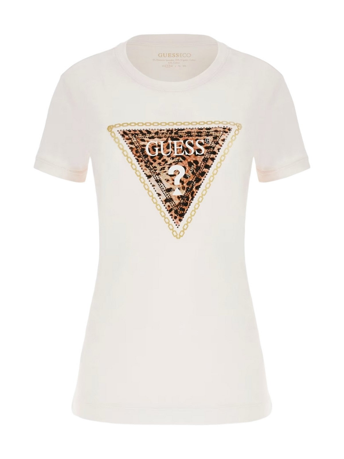 GUESS T-Shirt e Polo Donna SS CN TRIANGLE LEO TEE W4YI40 J1314 G012 Bianco - Stilato